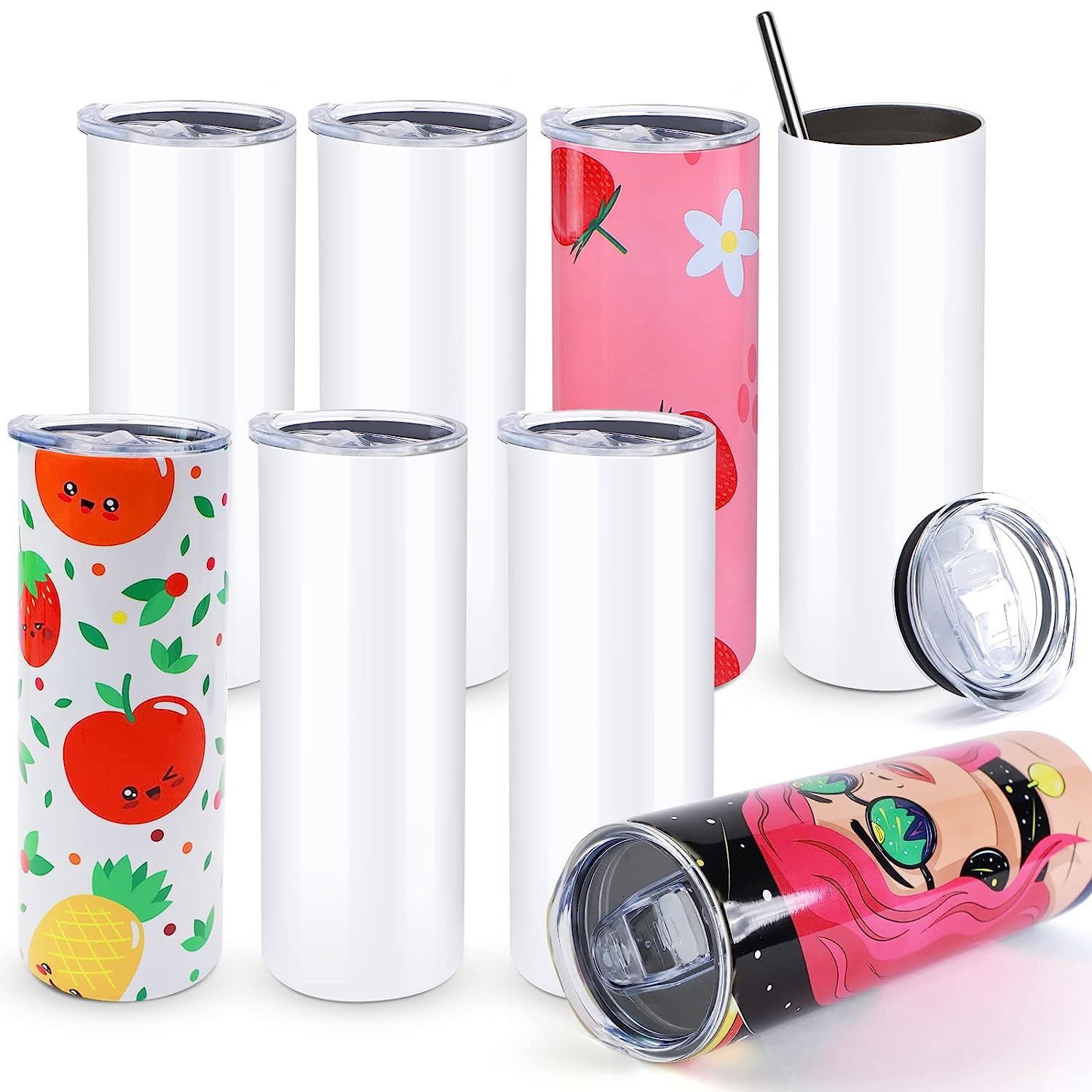 Sublimation Mug White - Htvront 8ชิ้นแก้วทัมเบลอร์สแตนเลส20ออนซ์แก้วทัมเบลอร์แบบเรียบทรงผอมแก้วเปล่าแบบ DIY ถ้วยที่มีการระเหิด